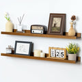 Picture Ledge Wall Shelves 36 inch Width Set of 2, Solid Pine Wood Rustic Floating Ledge Shelves for Wall for Kids' Room Bedroom Kitchen Bathroom Living Room Nursery Display Wall Decor, Walnut