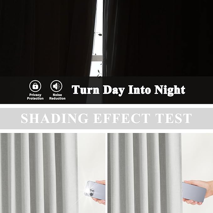 Vision Home Light Gray Pinch Pleated Full Blackout Curtains Linen Blended 60" Wide Thermal Insulated Window Panels 95 inch for Bedroom Living Room Darkening Pleat Drapes with Hooks Back Tab 60"Wx95Lx1