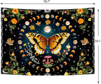 Delur Butterfly Moon Flower Tapestry Botanical Floral Plant Boho Tapestry Wall Hanging Mandala Aesthetic Mushroom Retro Vintage Headboard for Bedroom Living Room Home Decor (59.1" x 78.7")