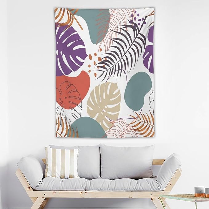 ICMOLYYENLO Tropical Green Leaves Tapestry, Exotic Leaves Beautiful Bedroom Wall Hanging, Floral Poster Blanket for Bedroom Living Room Dormitory Apartment 60x80 Inch