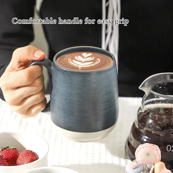 Hasense Coffee Cups Ceramic, Coffee Mugs with Handles Set of 4, 15 oz Tea Cups for Home and Office, Stylish Colorblocking Mugs for Coffee, Tea, Latte, Hot Chocolate, Christmas Cups Gift, Deep Blue