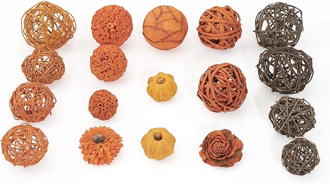 ANDALUCA Orange Decorative Vase Filler Bag with Mini Pumpkins, Orbs, Balls & Flowers Bowl Filler Decor (Pumpkin Orange)