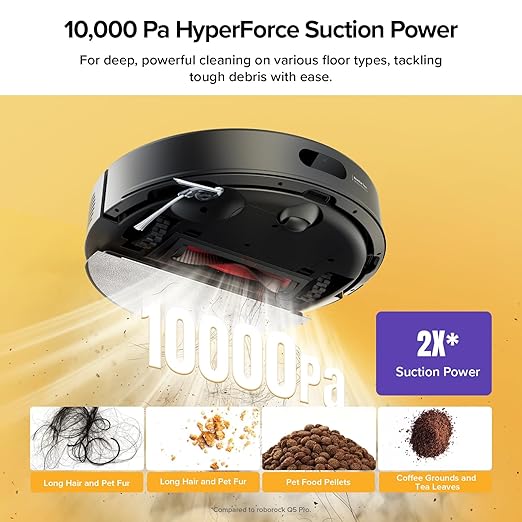 roborock Q7 M5+ Robot Vacuum and Mop, Upgraded from Q5 Max+, 7 Weeks Self-Emptying, 10000Pa Suction, Dual Anti-Tangle System, for Pet Hair & Carpet, PreciSense LiDAR Navigation, App Control, Black
