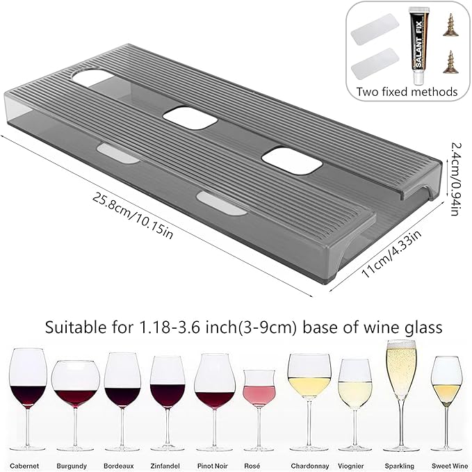 4 Pcs Wine Glass Holder Under Cabinet,Plastic Stemware Rack Punch-free Hanger Under Counter for Bar,Kitchen and Restaurant(Grey)