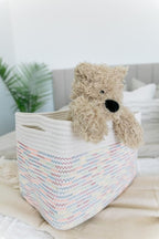 OrganiHaus Set of 3 Woven Storage Baskets for Organizing, Cotton Rope Organizer Bins for Shelves, Closet & Nursery, Dog Toy Basket, Decorative Bins for Toys, Towels & Books - 15x10x9, Rainbow Stitches