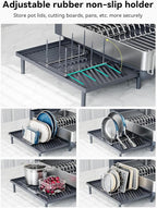 SUNLY Large Dish Drying Rack, Expandable Dish Racks for Kitchen Counter, Space Saving 304 Stainless Steel Drying Rack Kitchen, Extra Large Drainer with Multifunctional Flip Up Pegs, Gray