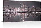 Conipit Chicago Wall Art Chicago Skyline Artwork City Night Downtown Picture Cityscape Painting Framed for Bedroom Home Office Decor 24"x48"