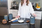 Nat & Jules Lidded Grey 6 inch Ceramic and Wood Kitchen Canisters Set of 3