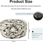 Inflatable Ottoman Stool D21 xH9 for Outdoor/Indoor Use, Water Repellent Patio Foot Rest Stool with Portable Handle,Round Pouf Ottoman Suitable for Garden,Deck and Camping - Paisley Black