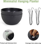 8 inch Small Hanging Planters Plant Pots for Indoor Outdoor Plants, 2 Pack Hanging Flower Pots with Drainage Holes and Chain for Garden Porch, Plastic Hanging Baskets for House Plants, Black