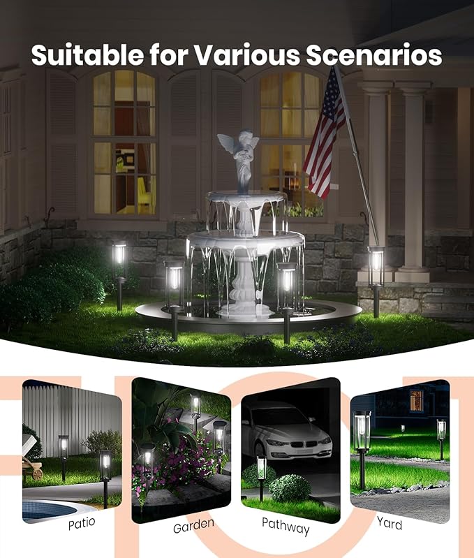Solar Pathway Lights Outdoor Waterproof 4 Pack Upgraded Solar Walkway Landscape Lighting Outside Driveway Lights,Auto On/Off for Yard Lawn Patio (Cool White)