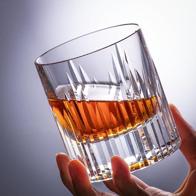 KAMMAK Crystal Whiskey Glasses Set of 2, Luxury 7.44oz Old Fashioned Glasses Stemless, Hand Blown Cocktail Glasses, Handcrafted Cut White Scotch Cup for Women, Men Gift for Bourbon,Home Bar