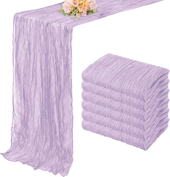 6 Pack Lilac Cheesecloth Table Runner 10FT Rustic Gauze Cheese Cloth Table Runner for Wedding 20 x 120 Inch Long Bridal Baby Shower Table Decor Boho Fabric Sheer Birthday Party Table Decorations