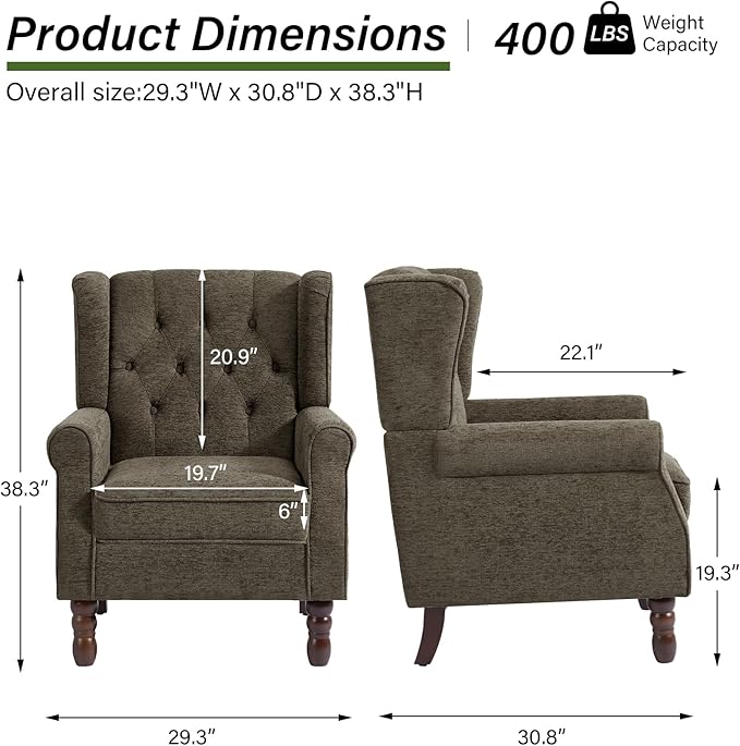 Accent Chair, Upholstered Armchair with Button Tufted High Back & Solid Wood Legs, Comfy Wingback Reading Single Sofa Chair for Small Spaces, Living Room, Bedroom (Taupe, Set of 2)