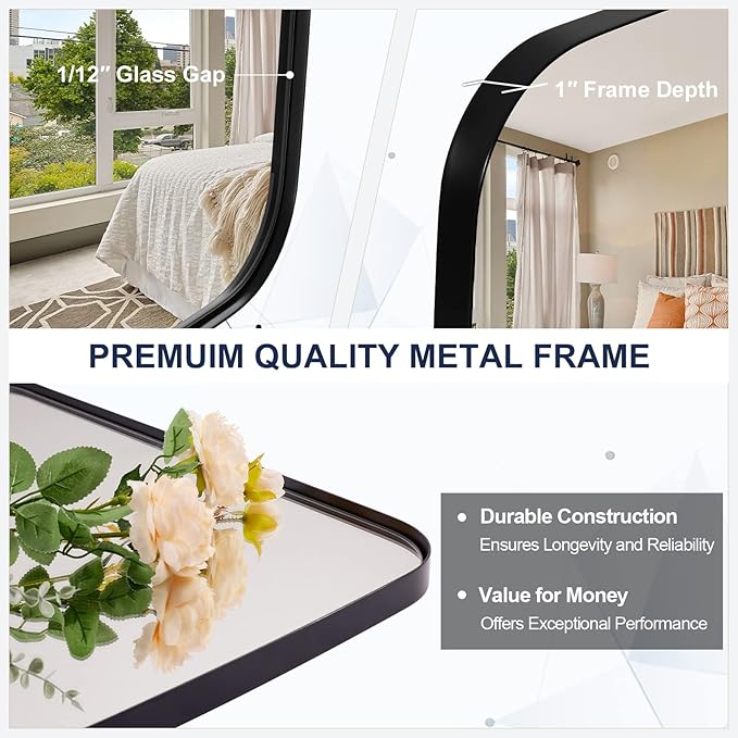 ANDY STAR 30x40” Black Bathroom Mirror, Oblong Vanity Mirror with Stainless Steel Metal Frame, Matte Black Oval Mirror for Over Sink, Modern Anti Rust Wall Mounted