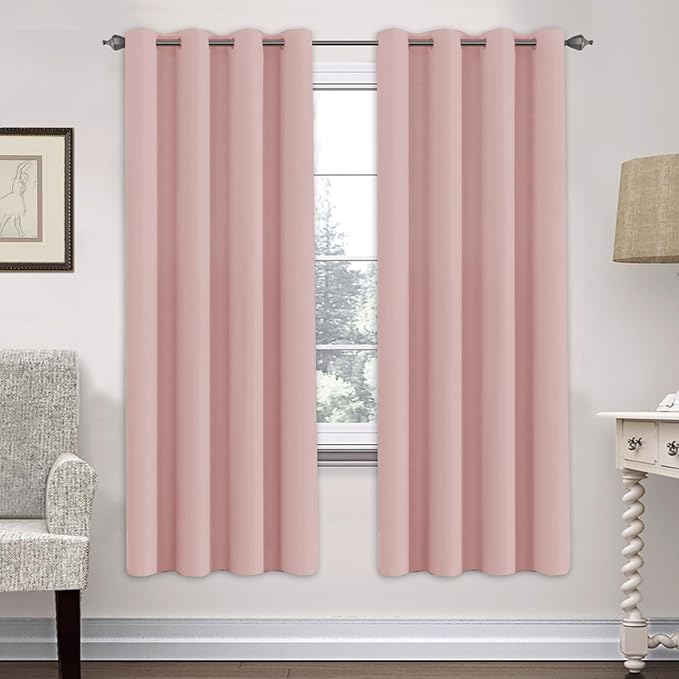 H.VERSAILTEX Ultra Soft Microfiber Thermal Insulated Antique Copper Grommet Blackout Curtains/Window Treatment Draperies 52 by 72 - Inch for Living Room/Bedroom, Set of 2 - Baby Pink