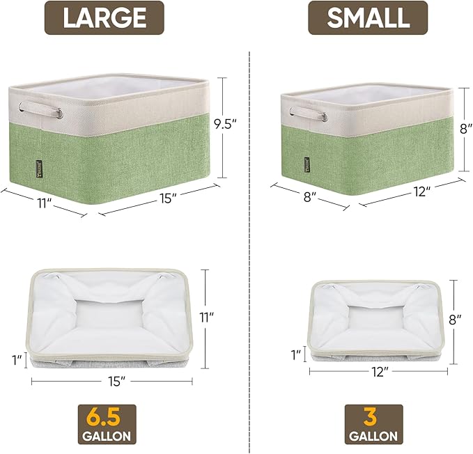 BALEINE 4 Pack Fabric Storage Bins for Shelves, Linen Storage Baskets for Organizing, Decorative Closet Bins for Clothes, Home (Green, 12"x8"x8")