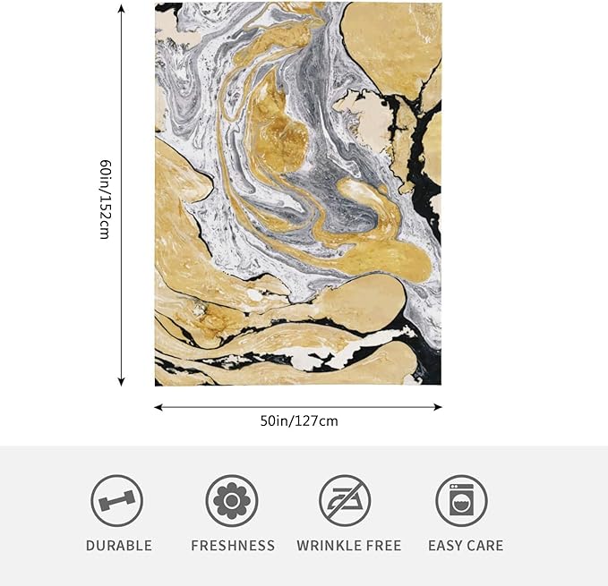 HGOD DESIGNS Gold Golden and Silver Marble Ink Abstract Painting Flannel Fleece Bed Blanket Throw Blanket Lightweight Cozy Plush Blanket for Bedroom Living Rooms Sofa Couch 50"x60"