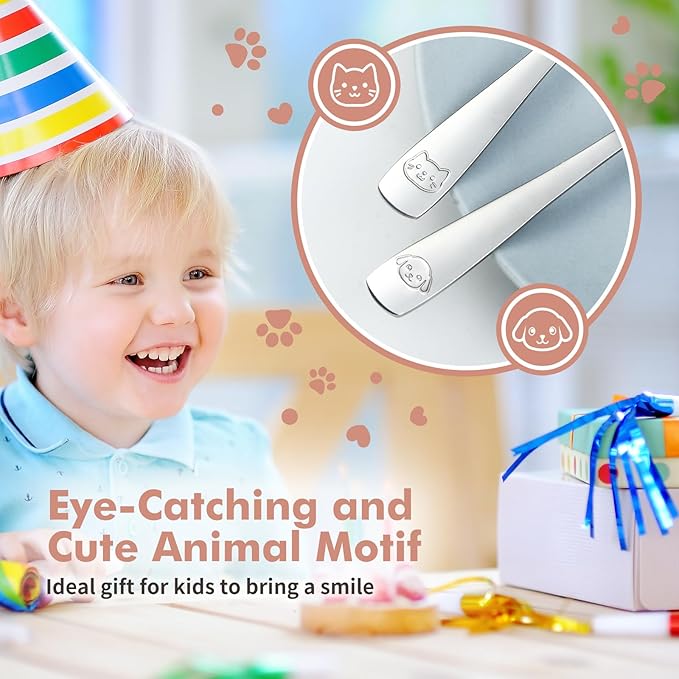 DRKIO Stainless Steel Toddler Utensils Set - 6 Pieces Kids Silverware Set Children Safe Food Grade Small Forks and Spoons Dishwasher Safe Mirror Polished