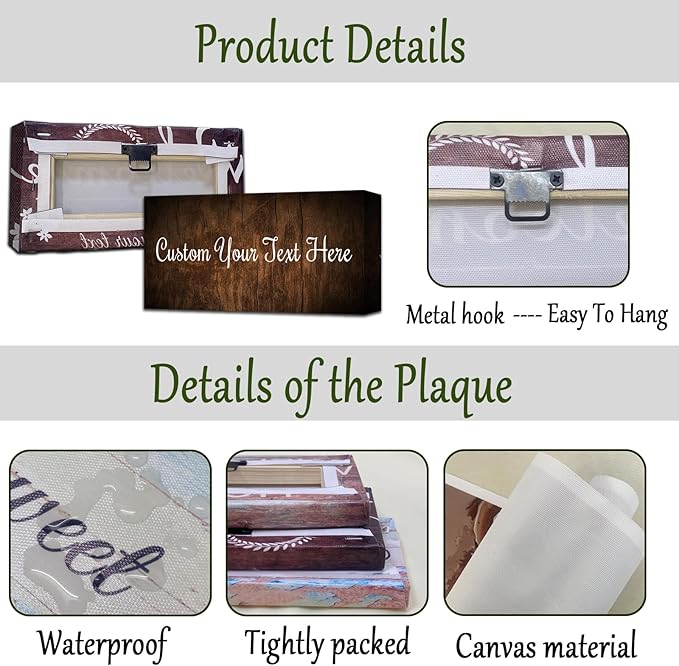 CHAOSETKEN Custom Text Sign Wall Art Personalized Family Quote Wall Decor Family Sign Canvas Prints Customized Wood Text Quote Pictures Rustic Farmhouse Decor Framed (15L x 5W)