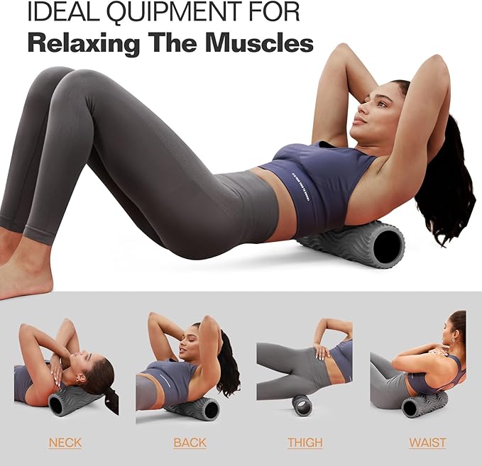 Foam Roller, Deep Tissue Massage Muscle Roller Back Roller Foam with Wave Texture - Back Pain Relief & Physical Therapy, Fitness Foam Roller for Pilates, Yoga (Grey)