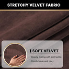 PrinceDeco Velvet Sofa Cushion Covers, Stretch Couch Cushion Covers for Individual Seat Couch Slipcover Sets Furniture Protector for Loveseat Sofa Cushion(Each Width Up to 29.5", Brown)