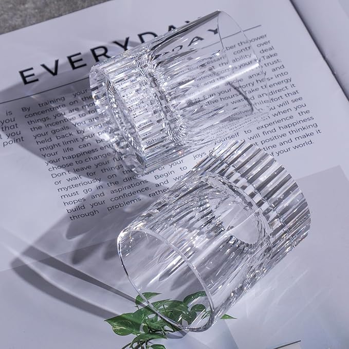 KAMMAK Crystal Whiskey Glasses Set of 2, Luxury 2.03oz Old Fashioned Glasses Stemless, Handcrafted Liquor Glasses, Hand Blown Scotch Cup for Women, Men Barware Gift for Cocktail, Bourbon