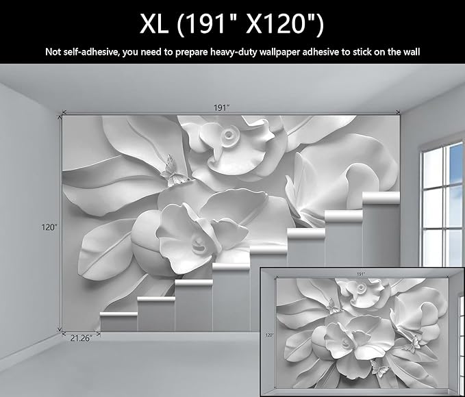WFBHUA-3d Gray Floral Wallpaper Mural Black and White Embossed Peony Flowers Butterfly Wallpaper for Living Room Bedroom(Not Peel and Stick)