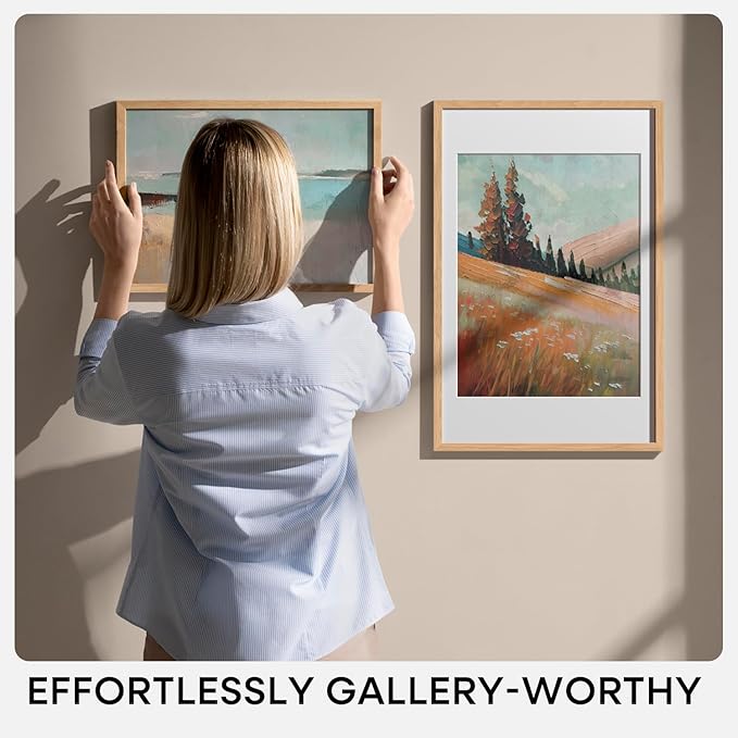 Homeforia 14x22 Picture Frame Wood, High End Natural Oak 14x22 Light Wooden Poster Frame with Mat 12x16, 14 x 22 Frames Matted to 12 x 16 Photo, 22x14 Hanging Frame, Tempered Glass, Wall Kit, Set of 1