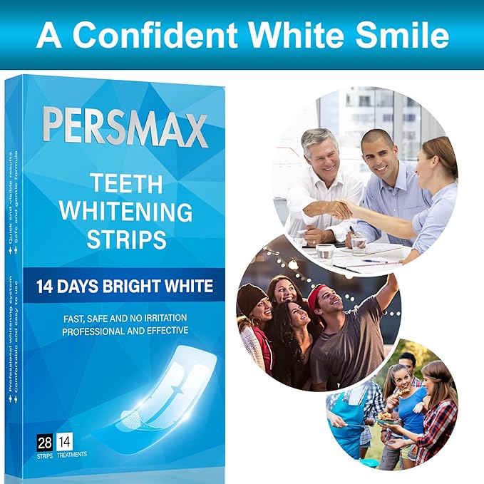 Teeth Whitening Strips for Sensitive Teeth Enamel Safe Whitening Kit No-Slip Remove Coffee Wine Smoking Stains Professional 14 Treatments 28 Strips