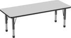 FDP Rectangle Activity School and Classroom Kids Table (24 x 60 inch), Chunky Toddler Legs, Adjustable Height 15-24 inches - Gray Top and Black Edge