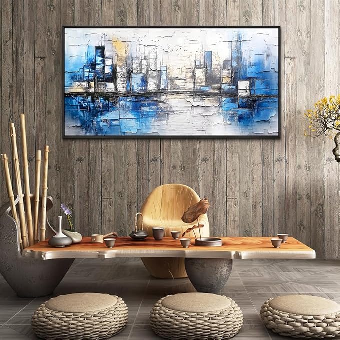 ZUITINGHUA Black Framed Canvas Wall Art For Living Room Large Wall Decor For Office Bedroom Decorations Blue Landscape Pictures Abstraction Paintings Artwork Aesthetic Mural Home Decor 30x60 In