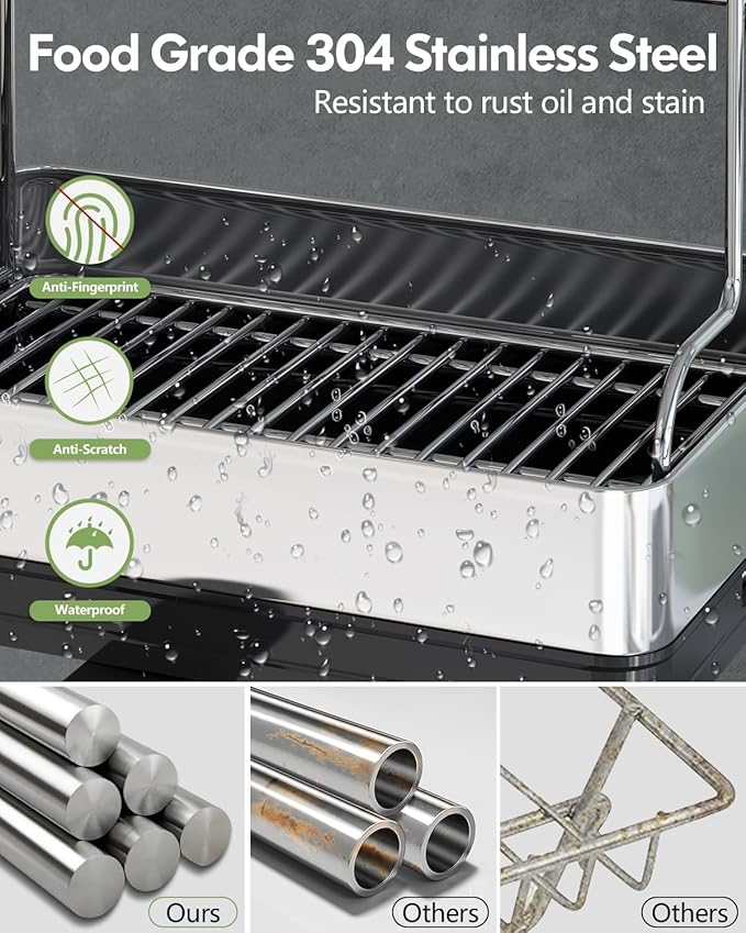 BOOSINY Extra Large Stainless Steel Dish Drying Rack, 2 Tier Dish Racks for Kitchen Counter, Dish Drainer with Drainboard Set, Full Size Dish Dryer Rack with Utensil Holder, Black