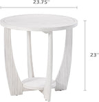 Rustic Farmhouse End Table Set of 2 with Storage Shelf - White Distressed
