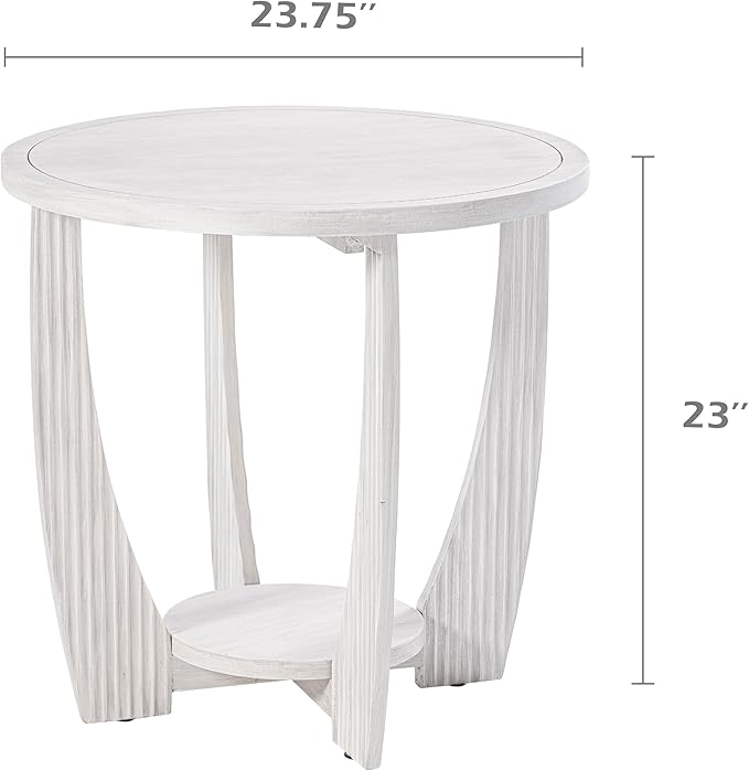Rustic Farmhouse End Table Set of 2 with Storage Shelf - White Distressed