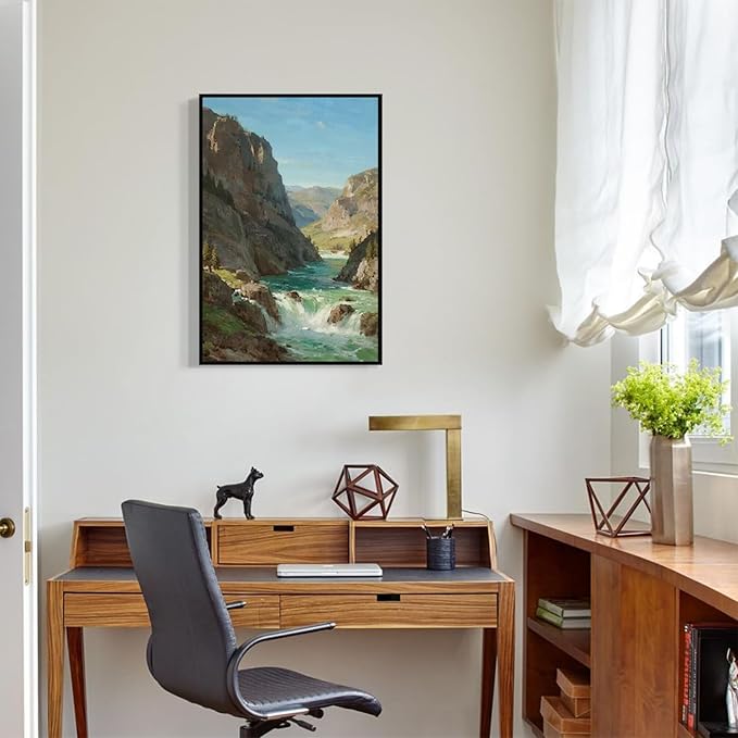 Natural mountain stream scenery poster suitable for bedroom beautiful blue sky flowing river scenery suitable for living room dormitory office