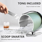 3L Ice Bucket with Silicone Lid, Scoop, Tongs & Strainer, Stainless Steel Double Wall Insulated Ice Buckets for Parties & Cocktail Bar, Outdoor Champagne Ice Container Bin, Dusty Green