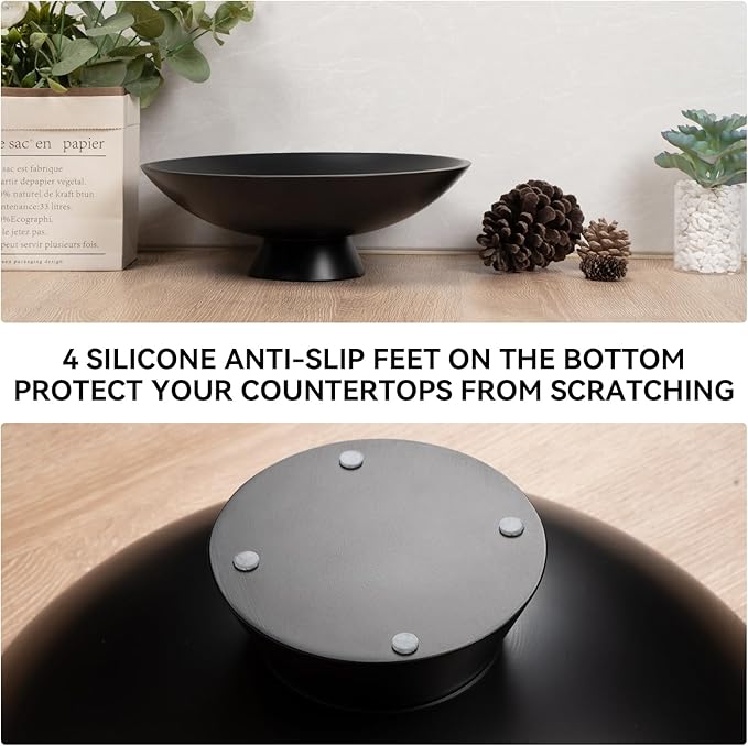 Decorative fruit bowl for Home Decor Large Modern Handicraft Key Bowl for Entryway Table Stylish Centerpiece Purse Bowl Pedestal bowl for Kitchen Counter Coffee Table(Artificial Stone Black)