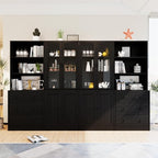 TUSY 71" Bookshelf Bookcase, 3-Tier Modern Bookshelves 3 Large Drawer, Wood Filing Cabinet with Open Storage Shelf, Glass Doors 5-Tier Fixed Storage Shelves for Home Office (Black)
