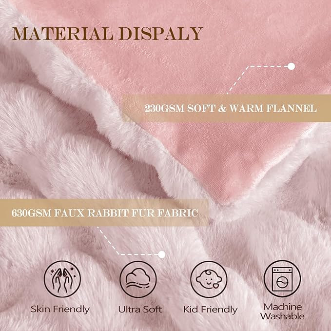 Latepis Pink Faux Fur King Blanket for Bed Bubble Cute Soft Warm Comforter Thick Furry Blanket for Sofa Bedroom Cozy Blankets for Women Gift Luxury Blankets for All Seasons 90''x108'', 860gsm
