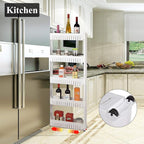 Laundry Room Organizer, Mobile Shelving Unit Organizer with 5 Large Storage Baskets, Gap Storage Slim Slide Out Pantry Storage Rack for Narrow Spaces