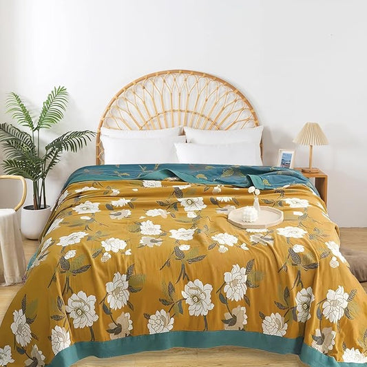 Boho Throw Blanket for Bed - 100% Pure Cotton Ultra Soft Rustic Quilt - Farmhouse Decor Bed Blankets, All Season Rustic Throw for Sofa Couch Chair(80''x 90'', Flower Branch 2)