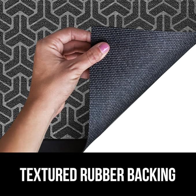 GORILLA GRIP 100% Waterproof All-Season WeatherMax Doormat, 47x35, US Designed Natural Rubber, Stain and Fade Resistant, Low Profile Indoor Outdoor Door Mats, Easy Clean Patio Mat, Slate Geometric
