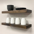 URBANDI, Rustic Floating Shelves, Set of 2, Hidden Bracket, Solid Wood, Heavy Duty, Wall Mounted Shelves, (Dark Brown, 24Wx12D)