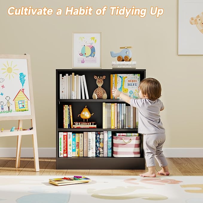 3-Tier Metal Open Shelf Bookcase, Bookcase with Adjustable Shelves, Floor Standing Book Shelf, Freestanding Display Storage Shelves, Curio Cabint Display Case for Small Places/Living Room/Corner