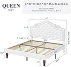 Allewie Queen Bed Frame with Adjustable Velvet Tiara Headboard, Upholstered Diamond Button Tufted Platform Bed, Wood Slats Support, No Box Spring Needed, Mattress Foundation, Easy Assembly, White