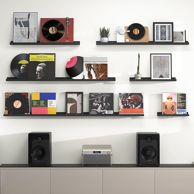 Heimlove Picture Ledge Shelf, Floating Shelves Set of 2, 36 Inches Picture Shelf for Wall with Ledge, Kids Bookshelf Wall Mounted for Living Room Bedroom Decor Books Photo Frames - Black