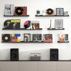 Heimlove Picture Ledge Shelf, Floating Shelves Set of 2, 48 Inches Picture Shelf for Wall with Ledge, Kids Bookshelf Wall Mounted for Living Room Bedroom Decor Books Photo Frames, Black