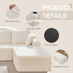 Hobestluk Modular Sectional Sofa Couches 108" L-Shape Couch 3 Seat Modular Sofa Memory Foam Sectional Couches for Living Room, Boneless Couch with Oversized Chaise (White, Right Facing)