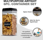 Shazo Airtight Food Storage Containers with Lids - 6 PC BPA Free Clear Plastic Cereal Containers with Easy Lock Lids for Kitchen and Pantry Organization for Snacks and Pasta - 1.2 L